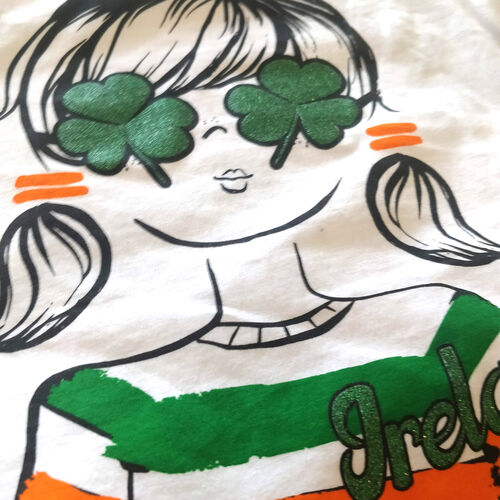 Irish Memories Girls White Shamrock Glasses T-Shirt  9/10