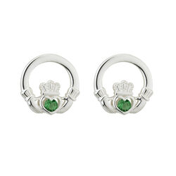 Solvar Sterling Green Crystal Claddagh Stud Earrings