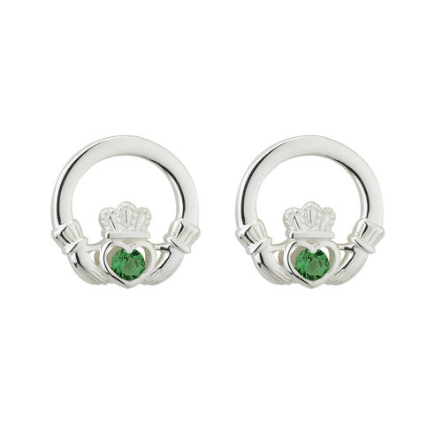 Solvar Sterling Green Crystal Claddagh Stud Earrings