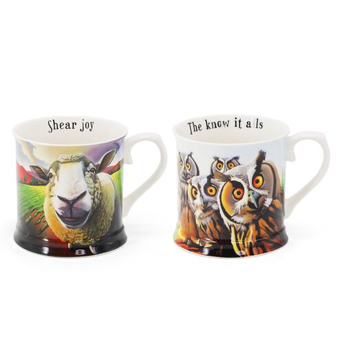 Eoin O'Connor Sheep & Owl 2 Piece Tankard Set