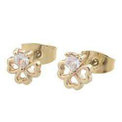 Trinity Gold Cubic Zirconia Shamrock Earrings