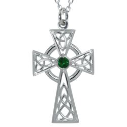JMH Sterling Silver Trinity Knot Necklace with Green CZ Centre 18 Inch Chain