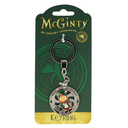 Irish Memories Spinning Leprechaun & Fiddle Keyring