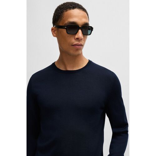 Boss Slim-fit sweater in virgin wool with crew neckline Dark Blue