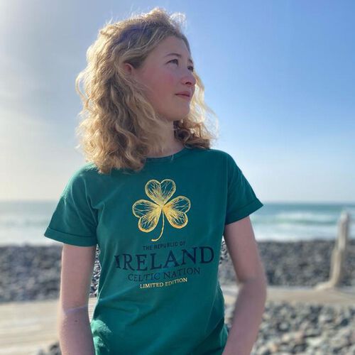 Traditional Craft Kids Republic Of Ireland Foil Shamrock Kids T-Shirt 1-2 Years