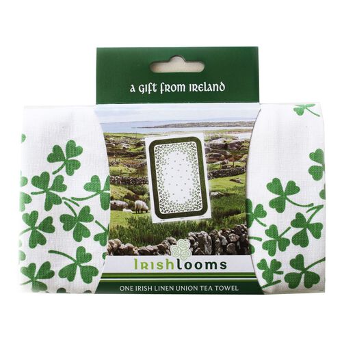 Irish Memories Natural Linen Shamrock Tea Towel