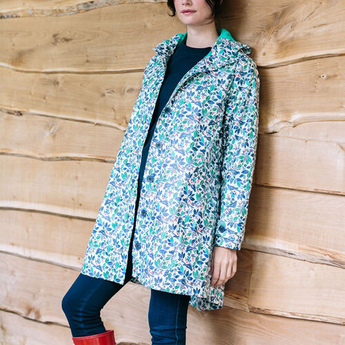 Avoca Hooded Rain Mac Blue Bird Print