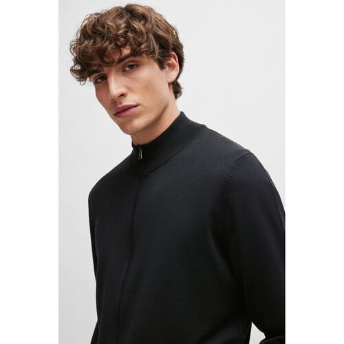 Boss Cotton sweater with embroidered logo Black