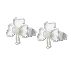 Trinity White Pearl Shamrock Earring