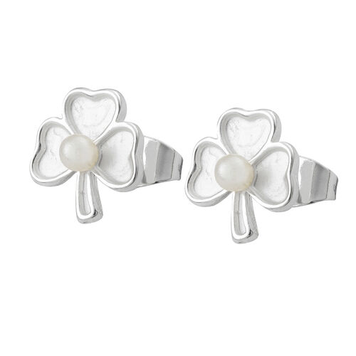 Trinity White Pearl Shamrock Earring