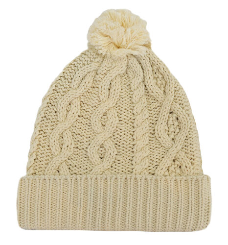 Patrick Francis Cream Aran Knitted Pom-Pom Hat