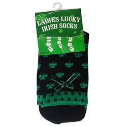 Silly Socks Black/Overall Green Shamrock Ladies Ankle Socks  One Size