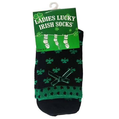Silly Socks Black/Overall Green Shamrock Ladies Ankle Socks  One Size