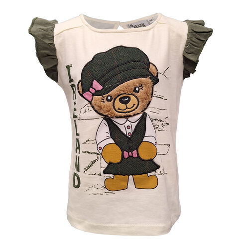 Traditional Craft Kids Girls Bear Cream & Thyme Frill T-Shirt 6-12 Months