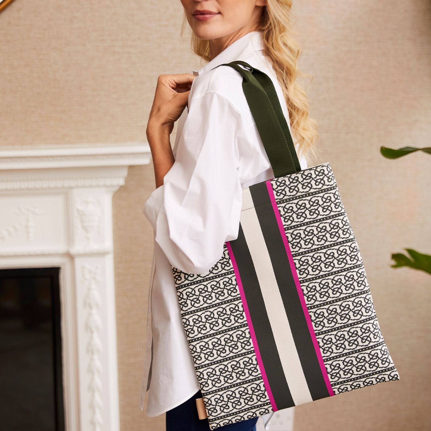 Pink and green tote bags clearance