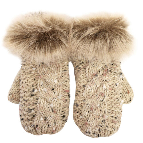 Patrick Francis Patrick Francis Kids Oatmeal Speckled Wool Faux Fur Mittens One size