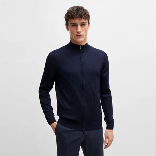 Boss Cotton sweater with embroidered logo Dark Blue