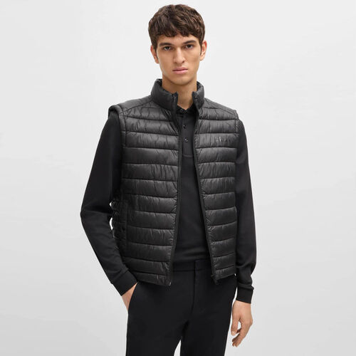 Boss Water-repellent slim-fit gilet with logo patch Black