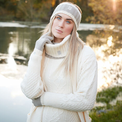 Patrick Francis Patrick Francis Taupe Cream Knit Gloves One Size