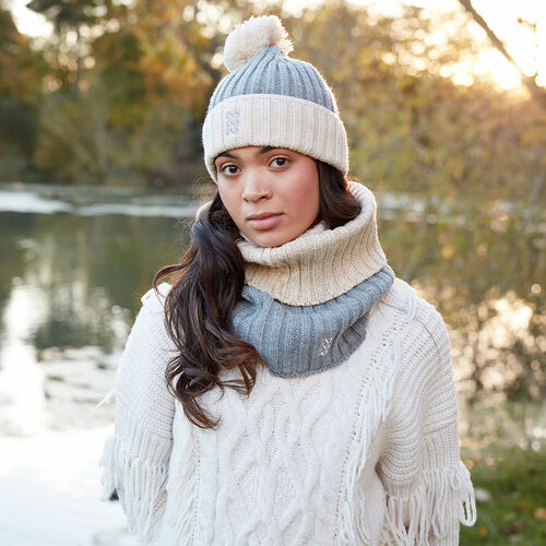 Patrick Francis Patrick Francis Grey Cream Knit Bobble Hat One Size